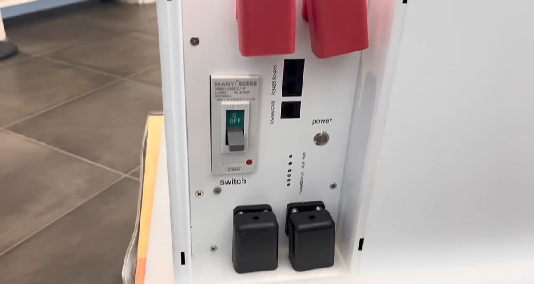 Panel de conexiones: interruptor 250 A, puertos CAN/RS485