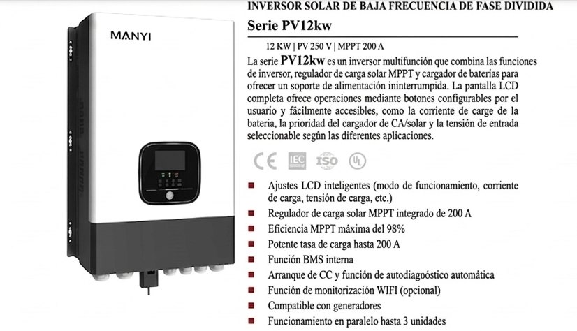 Ficha técnica del inversor MANYI PV12kw